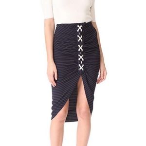 Striped Navy Pencil Skirt with Front Lace-Up Detail